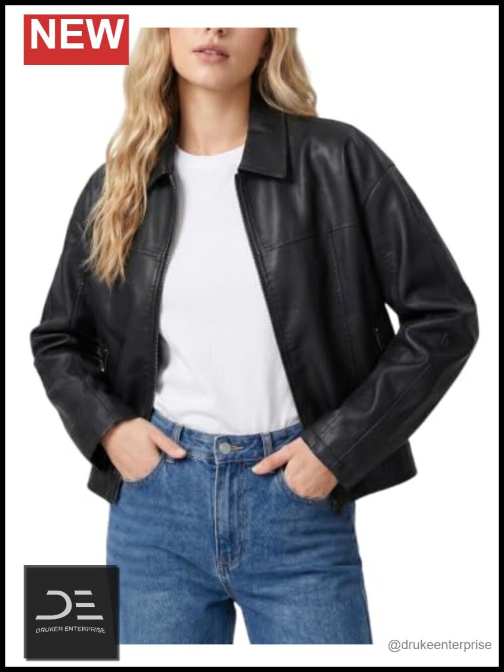 Faux Leather Jacket Women Zip Up Bomber Moto Biker Casual Outerwear